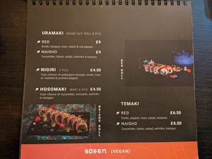 Vegan menu at Shinsen Sushi- Broughton St. in Edinburgh