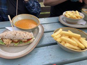 Vegan Chickpea sandwich, vegan soup of the day sweet potato and coconut   at The Old Inn & Waterfront Bunkhouse in Isle Of Skye