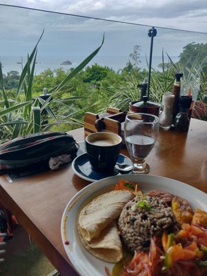 Lovely vegan tico and coconut coffee at Emilio's Cafe in Aguirre