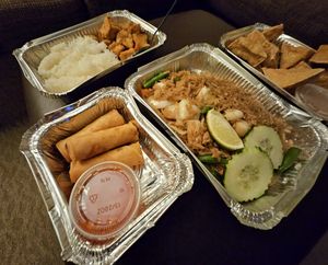 Vegetable spring rolls, and spicy Thai fried rice at Phuket I'm Vegan - Cloud Kitchen in Arlington