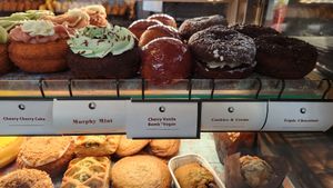 Vegan cherry vanilla bomb donut at Good Company Doughnuts & Cafe in Arlington