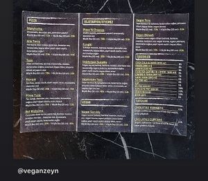 Menu at Fermento Pizza in Istanbul