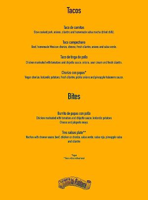 Menu as of June 2021   at La Poblana in Reykjavik