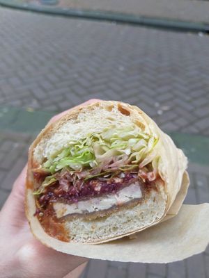 katsu sandwich with crispy tofu & katsu sauce at Margo's Amsterdam - Jordaan in Amsterdam