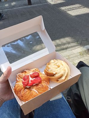 The strawberry danish and a passionfruit pastry, both were great! at Margo's Amsterdam - Jordaan in Amsterdam