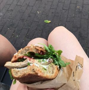 smoked tofu sandwich (apologies for a not so appetizing picture)  at Margo's Amsterdam - Jordaan in Amsterdam
