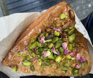 Danish with pistachio and rose: very tasty and flakey.  at Margo's Amsterdam - Jordaan in Amsterdam