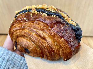 Exterior of the double-baked choc hazelnut croissant at Margo's Amsterdam - Jordaan in Amsterdam