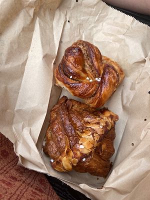 top - tahini bun, bottom - almond croissant at Margo's Amsterdam - Jordaan in Amsterdam