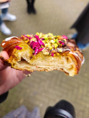 Rose and pistachio with crisp exterior and soft, flaky inside at Margo's Amsterdam - Jordaan in Amsterdam