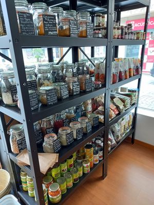 We have dried fruits, pulses, seeds, spices and detergents in bulk. All organic at a great price :) at Veggie Mercearia & Cafetaria in Povoa De Varzim