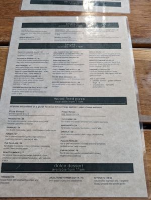 Food menu as at May 2023 at Northbeach Pavilion in Wollongong