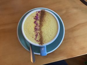 Turmeric latte  at Bobby Franks Cafe in The Wood