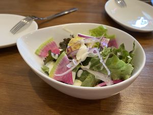 Salad with the lunch set  at Unique (V) Pizzeria SUKHASANA in Osaka