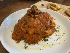 Vegan pasta  at Unique (V) Pizzeria SUKHASANA in Osaka