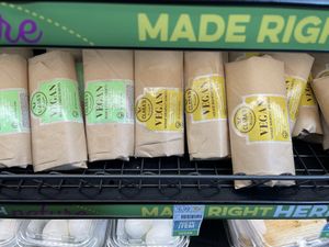 tasty new vegan burritos! (bean & cheese and sausage breakfast)   at Lazy Acres Natural Market in San Diego