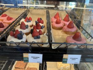 pretty vegan fruit donuts! (also had about 4 other vegan donuts without fruit)   at Lazy Acres Natural Market in San Diego