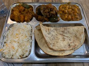 Veg Thali with vegan chapati  at City Indian Cuisine in Adelaide