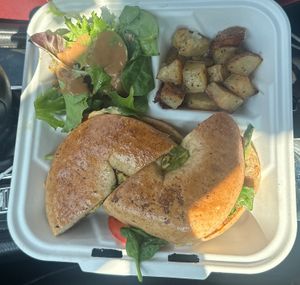 Vegan Bagel Sandwich with Seitan  at Fiore's Italian Bakery in Jamaica Plain