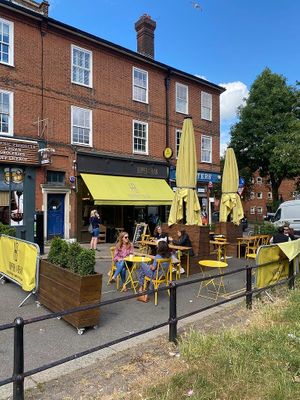 Outside seating area at Hopper & Bean - Winchmore Hill in North London