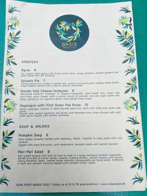 Menu at Vegan Oasis in Tallinn