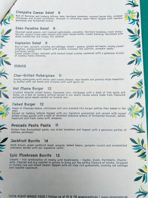 Menu at Vegan Oasis in Tallinn