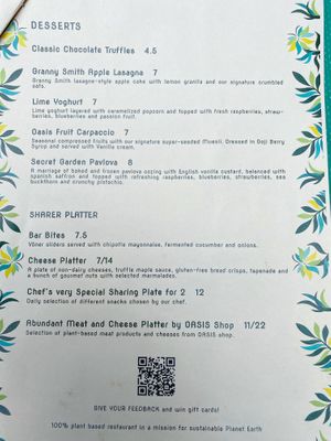 Menu at Vegan Oasis in Tallinn