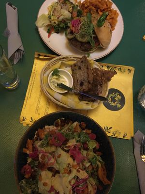 Hot Mama Burger and Caesar Salad at Vegan Oasis in Tallinn