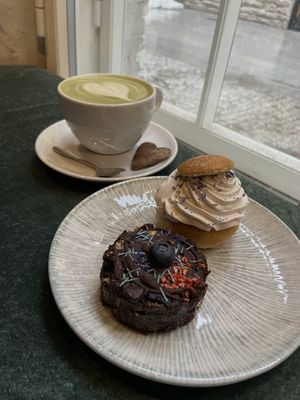 Matcha and pastries   at Vegan Oasis in Tallinn