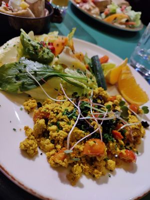 Of the brunch menu, tofu scramble. at Vegan Oasis in Tallinn