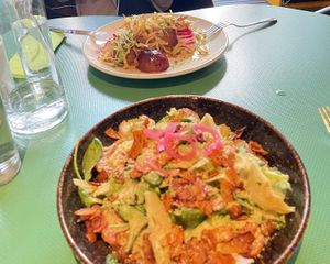 Caesar salad and aubergine meal   at Vegan Oasis in Tallinn