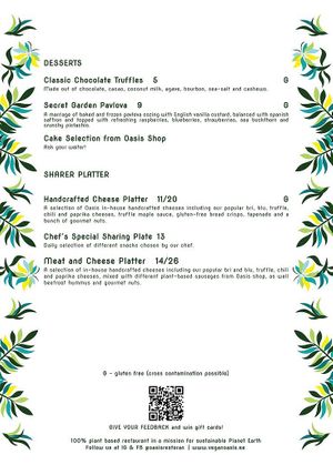 menu: desserts  at Vegan Oasis in Tallinn