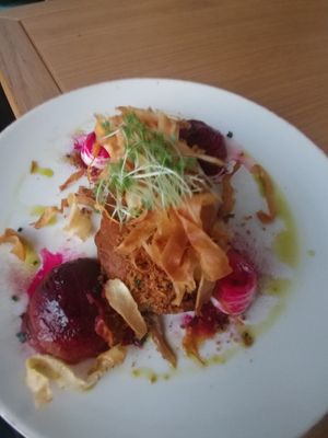 Char grilled Aubergine at Vegan Oasis in Tallinn