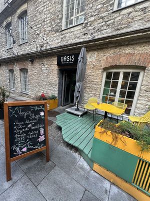 Outside seating   at Vegan Oasis in Tallinn