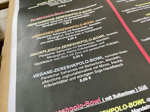 menu at Aftab Persian Streetfood in Berlin