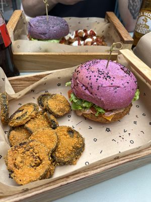 Cherry Bomb burger and aubergine fritters  at Flower Burger - Corso Garibaldi in Milan
