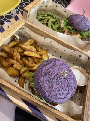 Flower burger with potato wedges / edamame   at Flower Burger - Corso Garibaldi in Milan