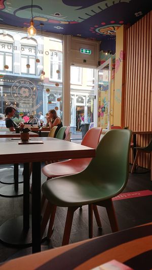 cute place right in the middle of the streets of amsterdam  at Flower Burger in Amsterdam