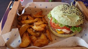 jungle burger with wedges  at Flower Burger in Amsterdam