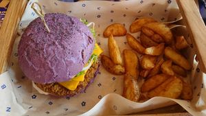 flower power in basket   at Flower Burger in Amsterdam