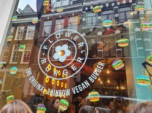 Window at Flower Burger in Amsterdam