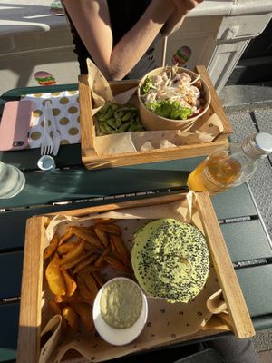Burger bowl and a burger   at Flower Burger in Amsterdam