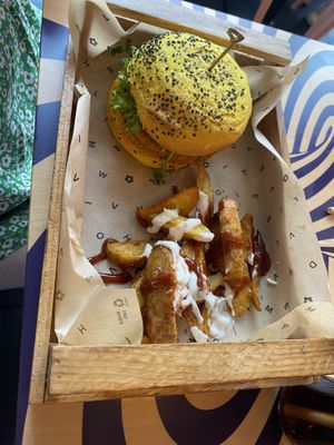 Chickpea chilli burger  at Flower Burger in Amsterdam