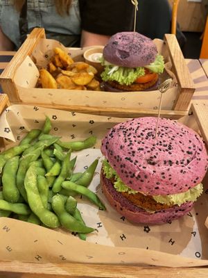 Pink and purple burgers 🙊  at Flower Burger in Amsterdam