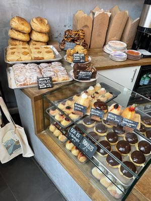 Vegan donuts, cinnamon rolls and chocolate buns  at Room and Rumours Coffee in Edinburgh