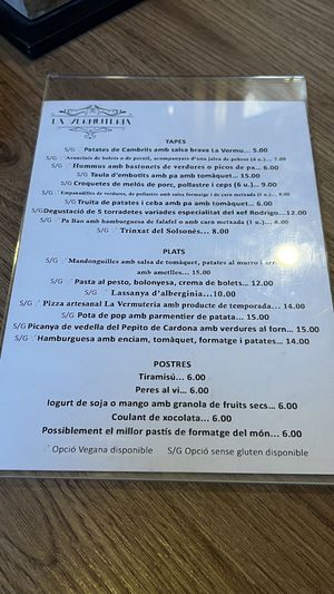 menu  at La Vermuteria in Solsona