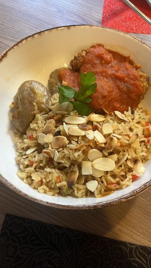 mandonguilles, with rice  at La Vermuteria in Solsona