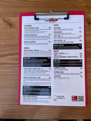 Menu 7 July, 2021 at Chilli Fusion Streetfood in Porec