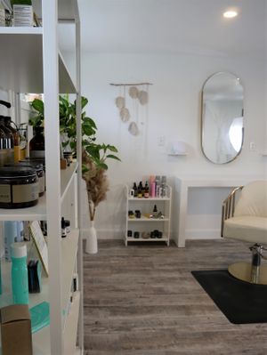 Shelves are stocked full of amazing vegan brands. at Little Wren Hair Studio in Meaford