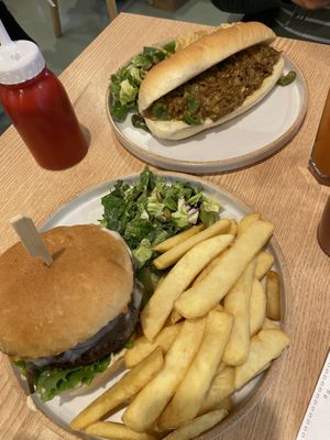 Mushroom burger and philli sandwich  at Plant Cafe & Kitchen - Yeonnam in Seoul